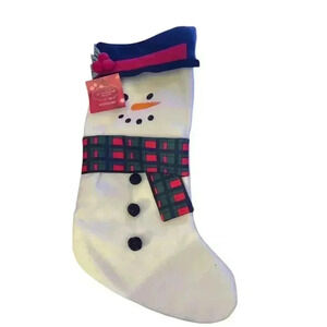 New St Nicholas Square Christmas Stocking White Snowman Felt Mistletoe Berries
